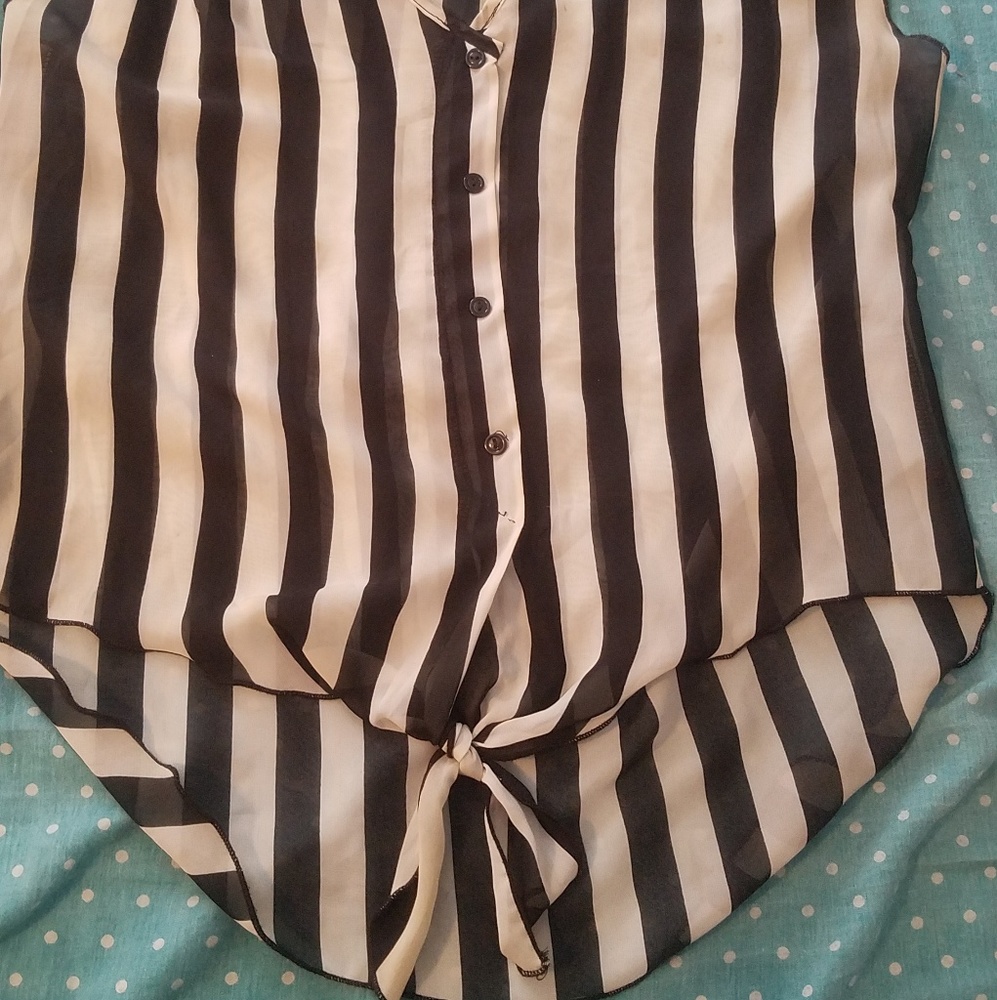 Striped Sheer Tie Front Top